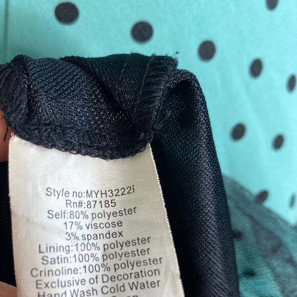 Ruby Rox Pin Up Strapless Green & Black Polka Sash Dress size 6 - Picture 12 of 12